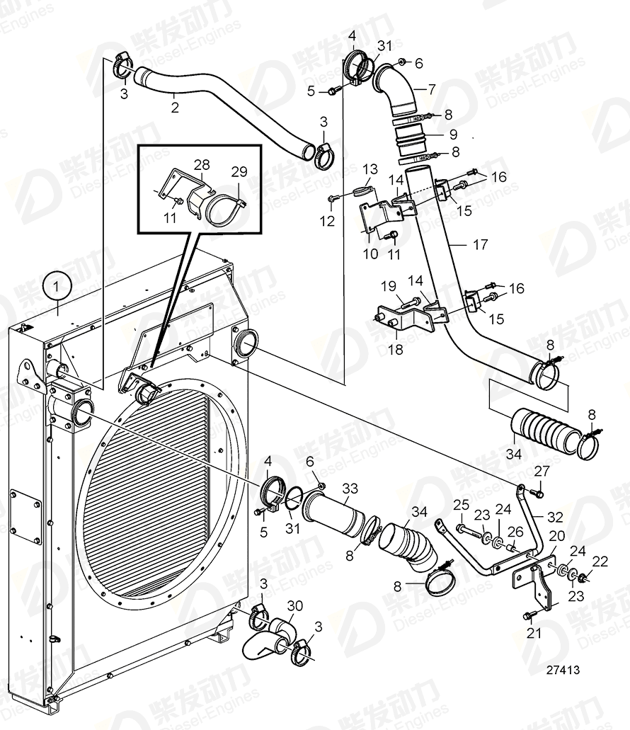 volvo penta Charge air pipe 22494914 Drawing volvo penta Charge air pipe 22494914 Drawing
